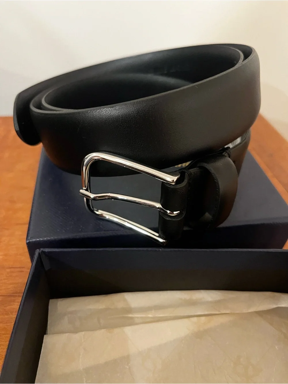 Brooks Brothers Black Leather Belt with Silver Buckle